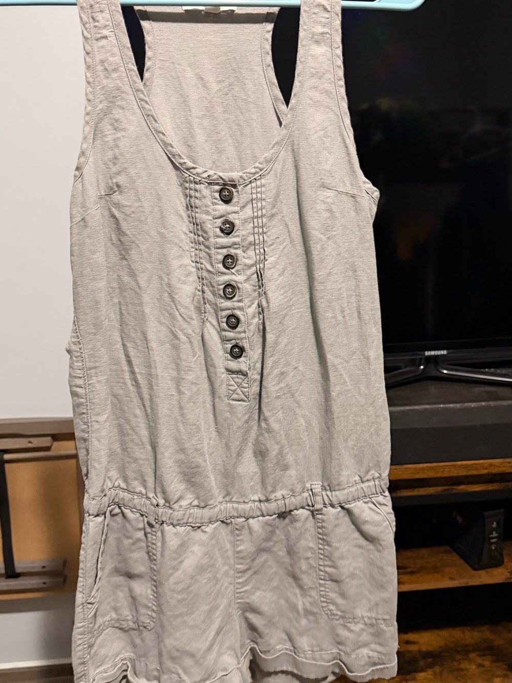 Aeropostale Light Gray Sleeveless Romper with Button Front